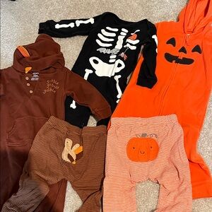 Kids Halloween & Thanksgiving Outfits 12M - Orange, Black, Brown